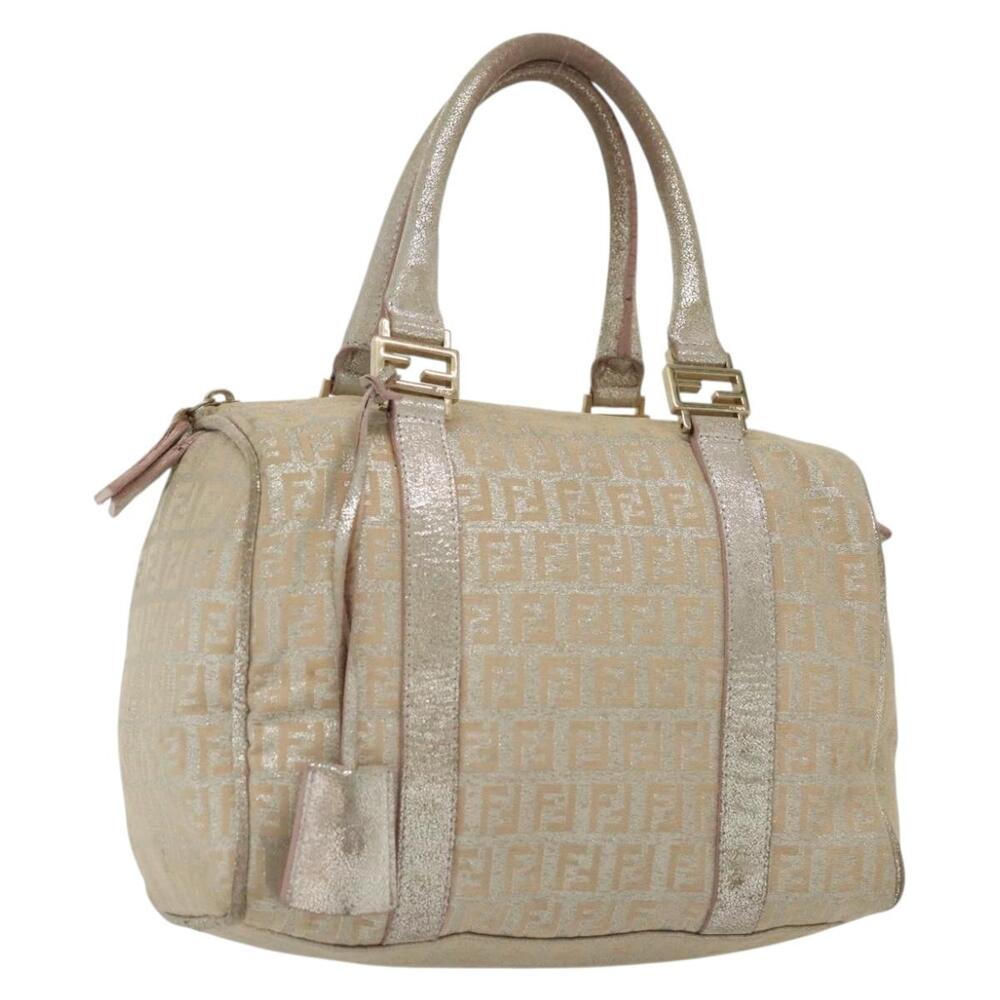 FENDI Zucchino Canvas Hand Bag Silver Gold - Picture 1 of 13